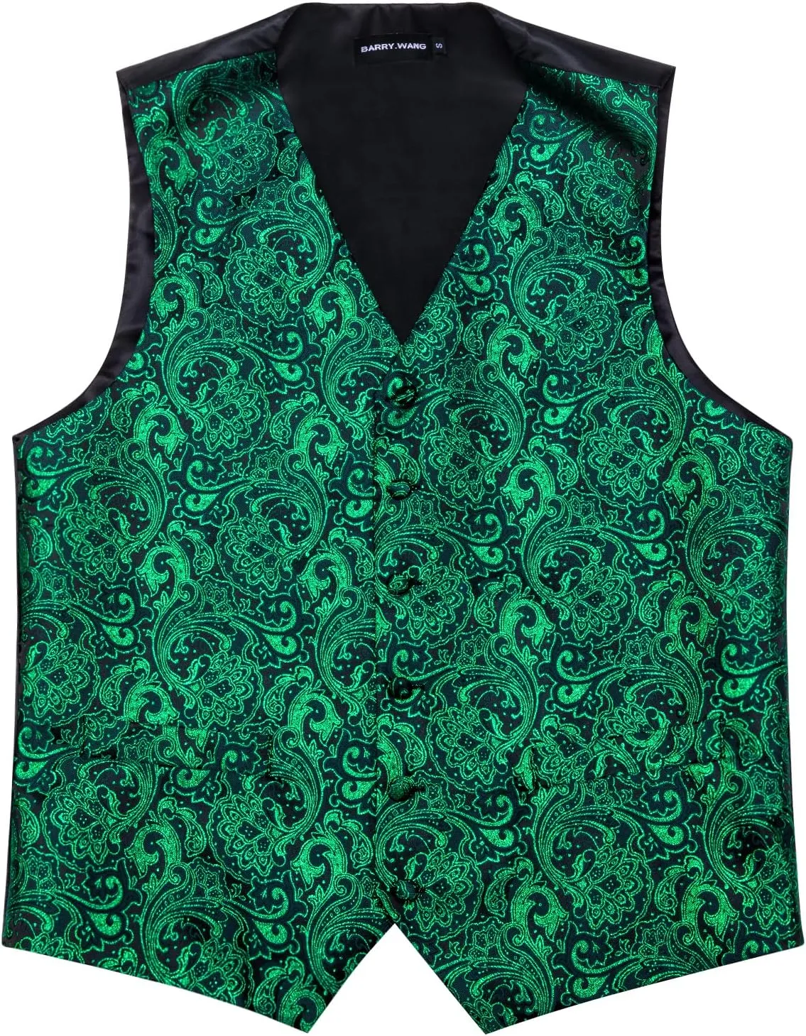Barry.Wang Men's Waistcoat Bowtie Set Paisley Jacquard Silk V-Neck Vest Handkerchief Cufflinks Formal/Leisure Wedding Party