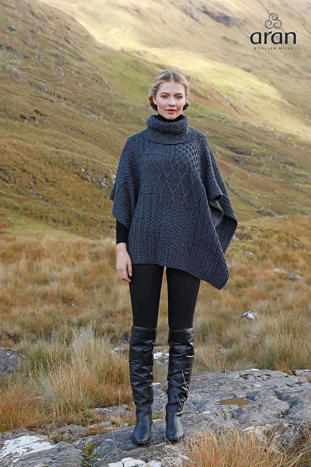 Carraig Donn 100% Irish Merino Wool Patchwork Aran Cowl Cape.