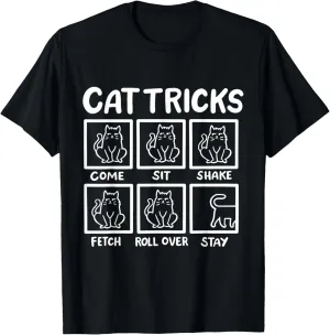 Cat Tricks T-Shirt Unisex-Adults, Unisex-Kids Black Short Sleeve Classic Fit Cotton, Polyester T-Shirt