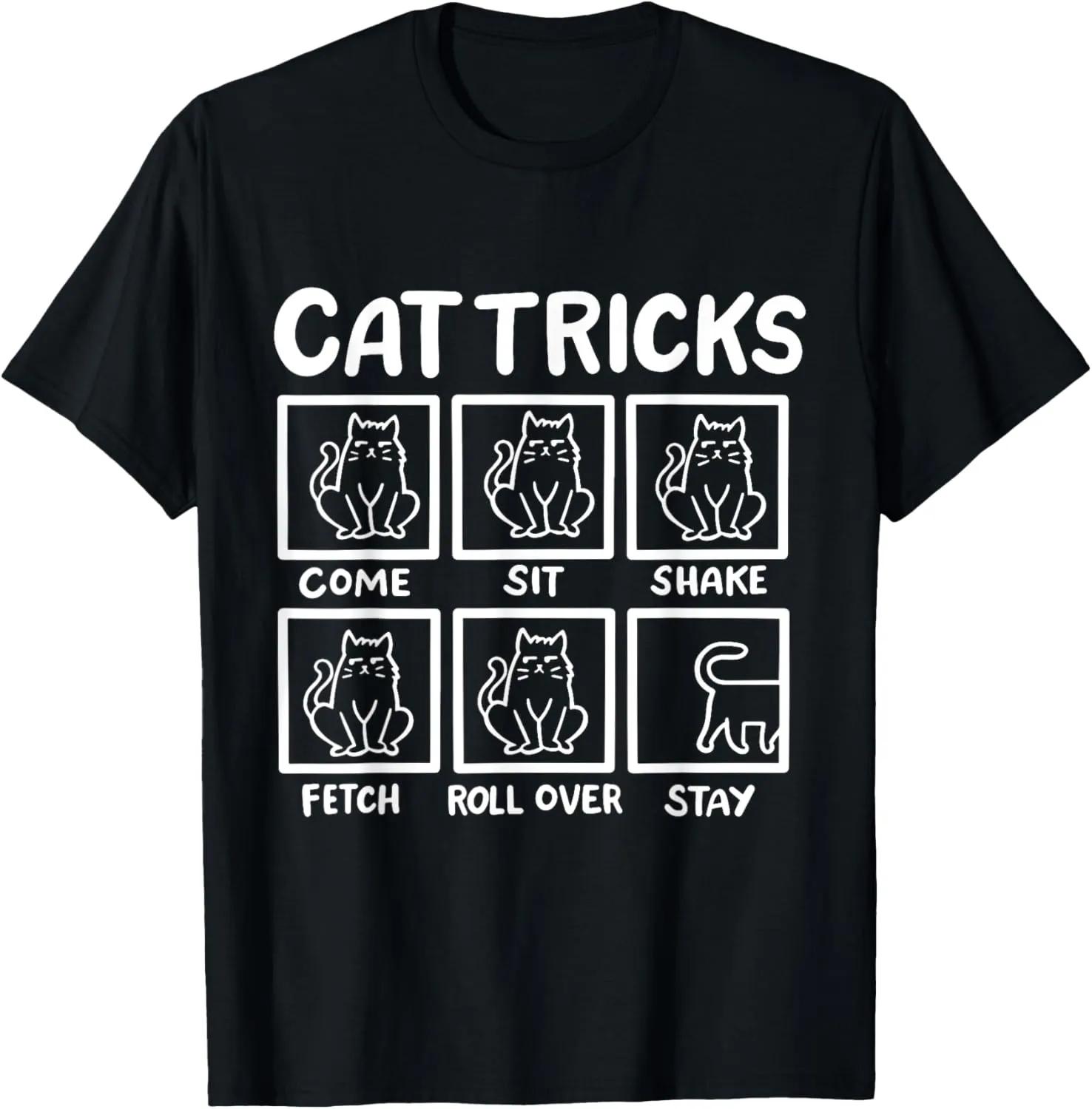 Cat Tricks T-Shirt Unisex-Adults, Unisex-Kids Black Short Sleeve Classic Fit Cotton, Polyester T-Shirt