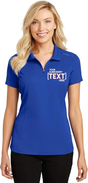 Custom Embroidered Polo Shirts for Ladies - Pinpoint Mesh Quarter Zip Personalized Embroidery Polos