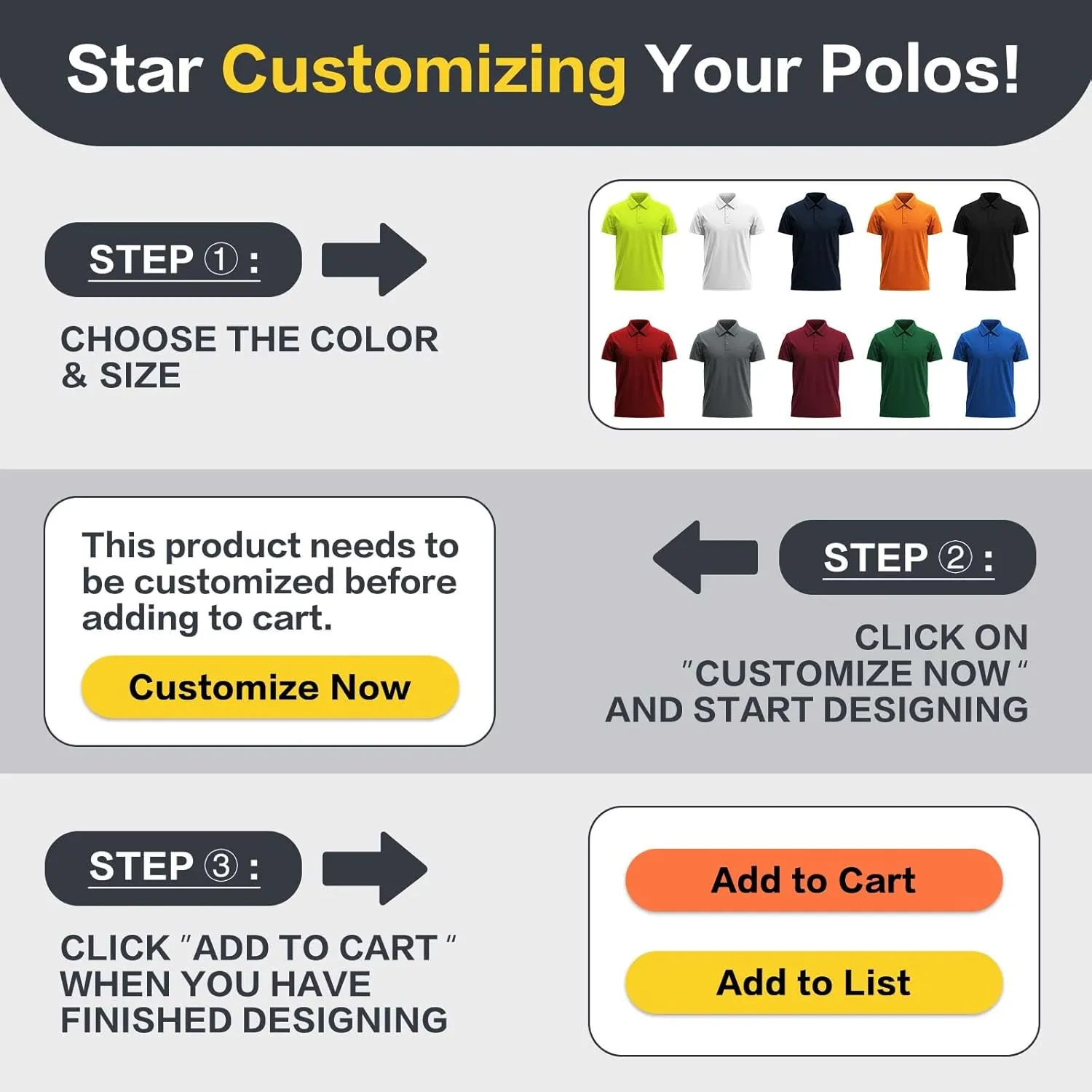 Custom Polo Shirts Desgin Your Own Text/Logo/Photo Personalized Golf Work Polo Customized FrontBack Embroidered Print