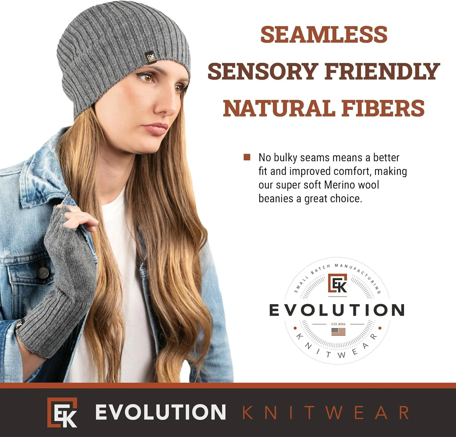 Evolution Knitwear Wool Rib Knit Beanie Hat for Men or Women - Super Soft Merino Wool - Made in The USA