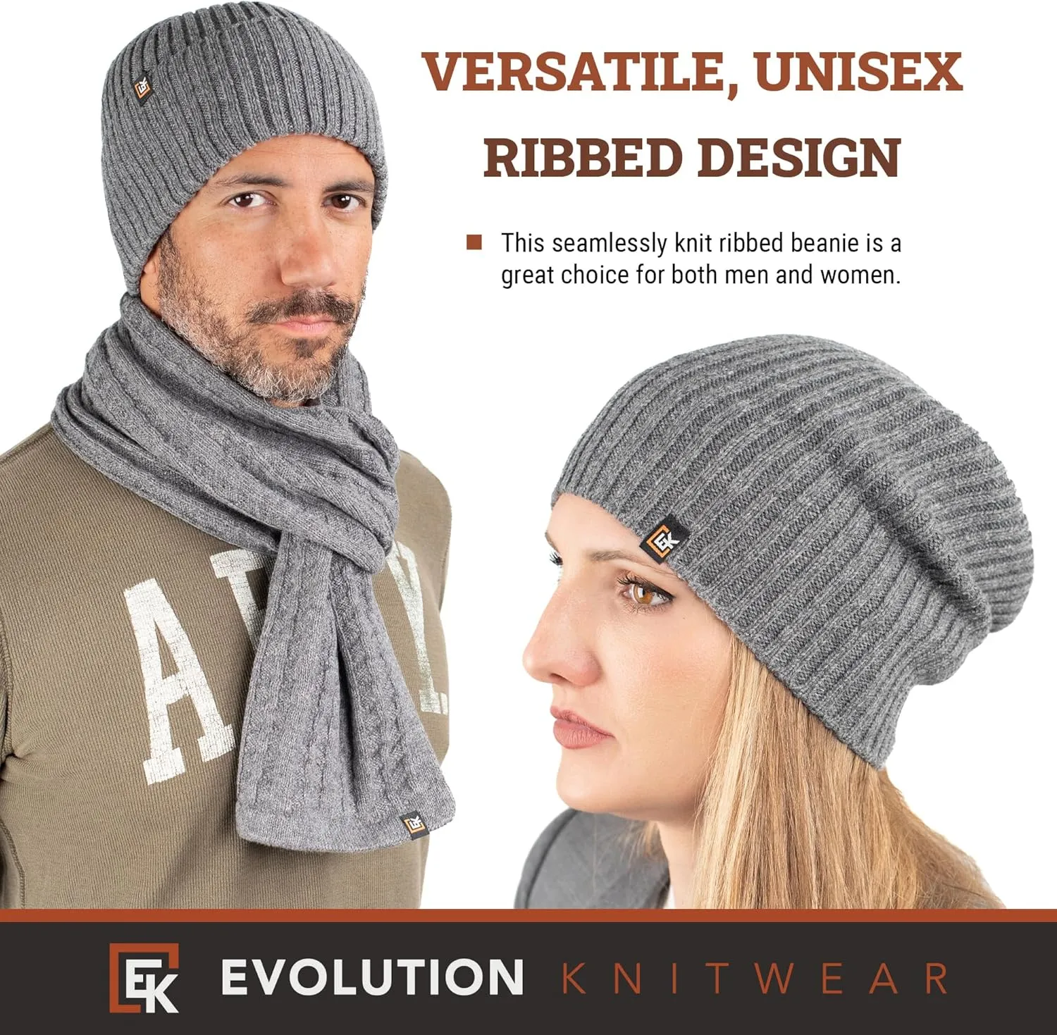 Evolution Knitwear Wool Rib Knit Beanie Hat for Men or Women - Super Soft Merino Wool - Made in The USA