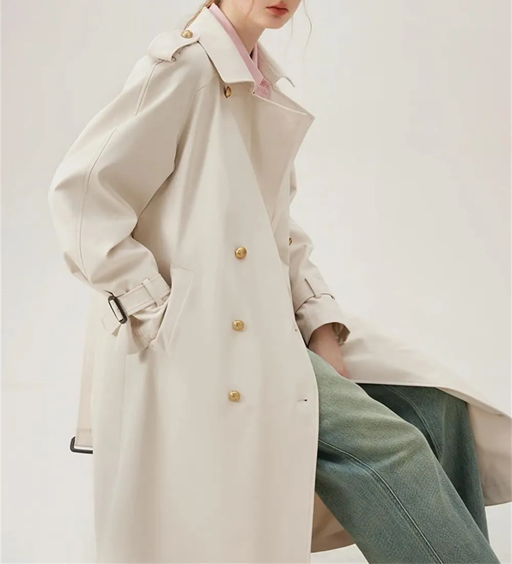 Ladies Lapel Double Breasted Trench Coat Autumn Long Khaki Comfortable Classic Trench Coat