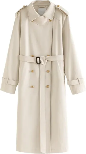 Ladies Lapel Double Breasted Trench Coat Autumn Long Khaki Comfortable Classic Trench Coat
