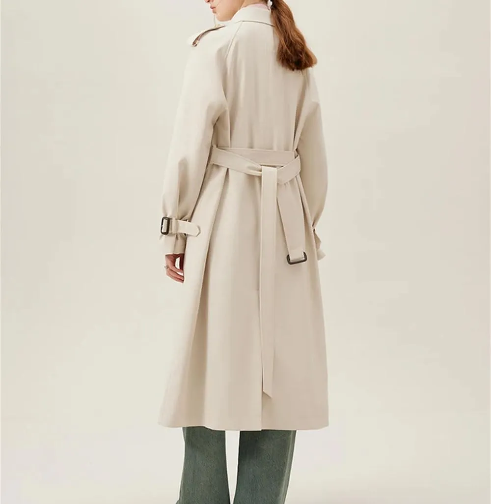 Ladies Lapel Double Breasted Trench Coat Autumn Long Khaki Comfortable Classic Trench Coat
