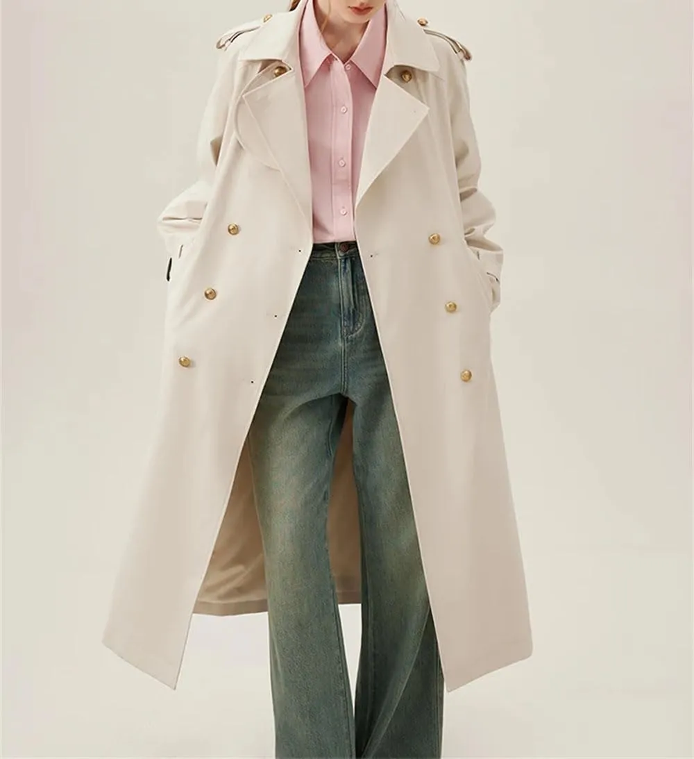 Ladies Lapel Double Breasted Trench Coat Autumn Long Khaki Comfortable Classic Trench Coat