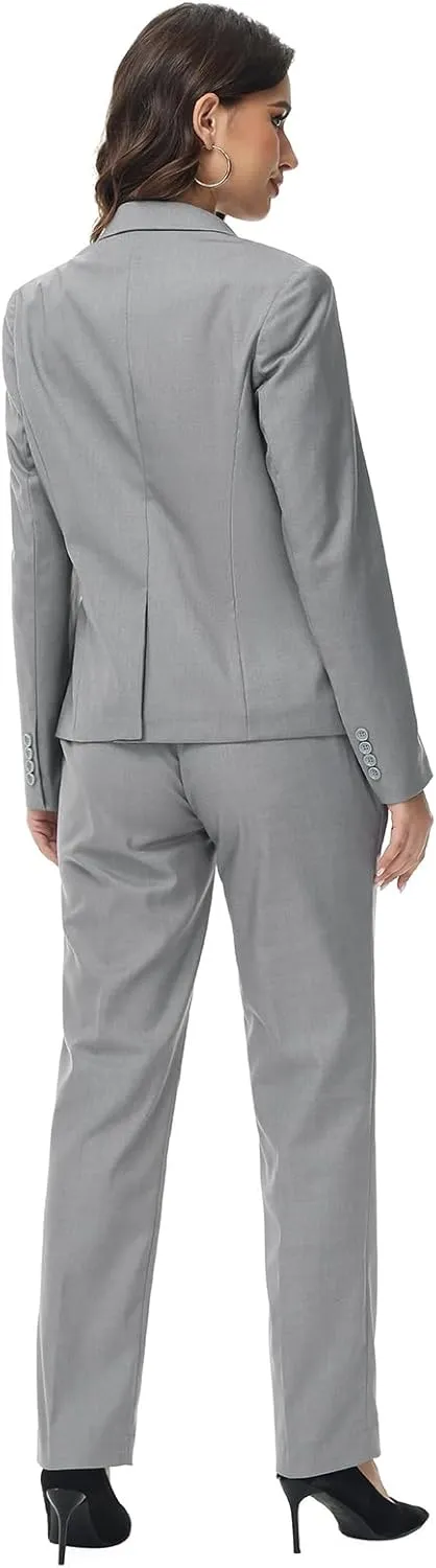 Lamgool Womens Suit 2 Piece Set Business One Button Peak Lapel Blazer Jacket with Pants for Office Ladies