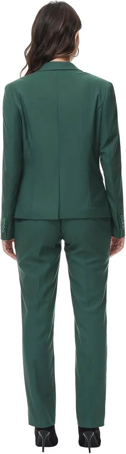 Lamgool Womens Suit 2 Piece Set Business One Button Peak Lapel Blazer Jacket with Pants for Office Ladies