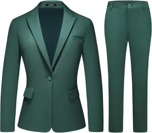 Lamgool Womens Suit 2 Piece Set Business One Button Peak Lapel Blazer Jacket with Pants for Office Ladies