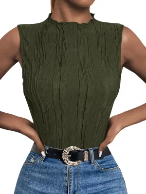 LILLUSORY Women's Mock Neck Business Casual Tank Tops Sleeveless Ruched Work Blouse Fitted 2025 Trendy Shirts