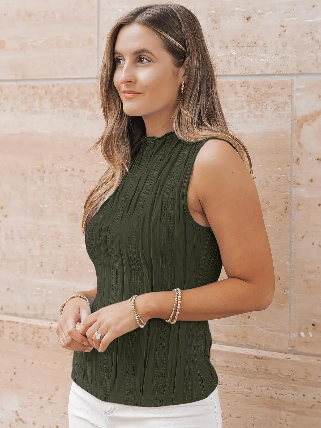 LILLUSORY Women's Mock Neck Business Casual Tank Tops Sleeveless Ruched Work Blouse Fitted 2025 Trendy Shirts