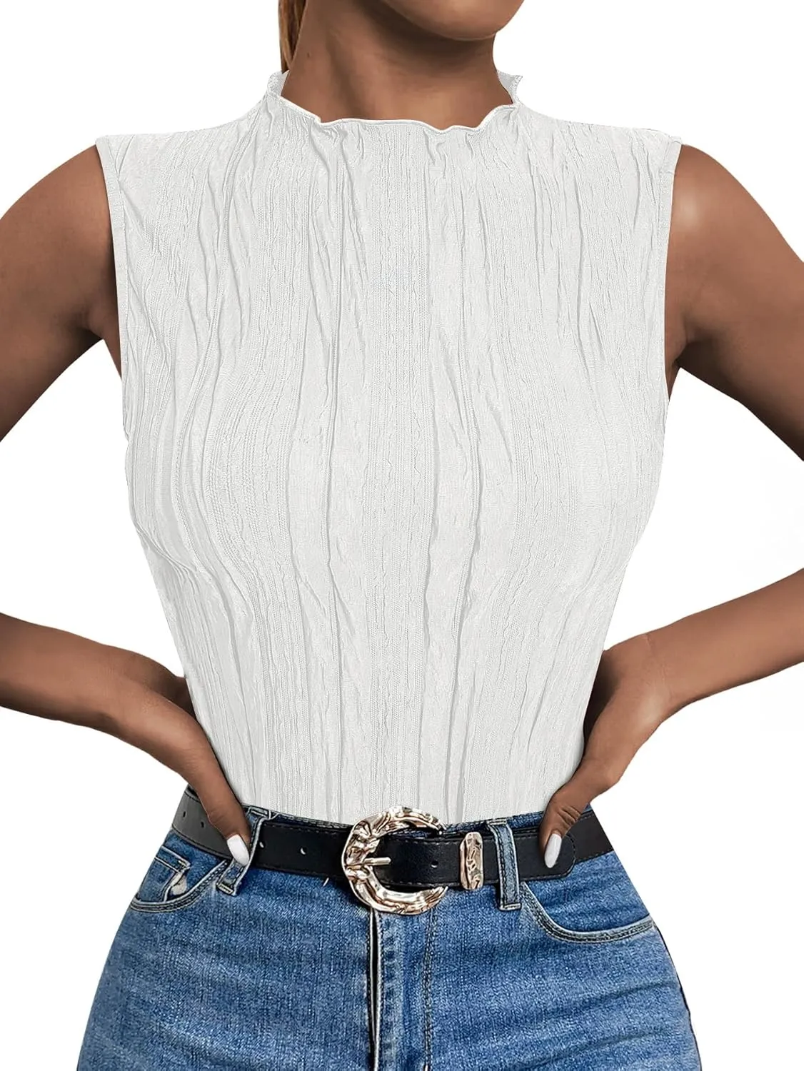 LILLUSORY Women's Mock Neck Business Casual Tank Tops Sleeveless Ruched Work Blouse Fitted 2025 Trendy Shirts