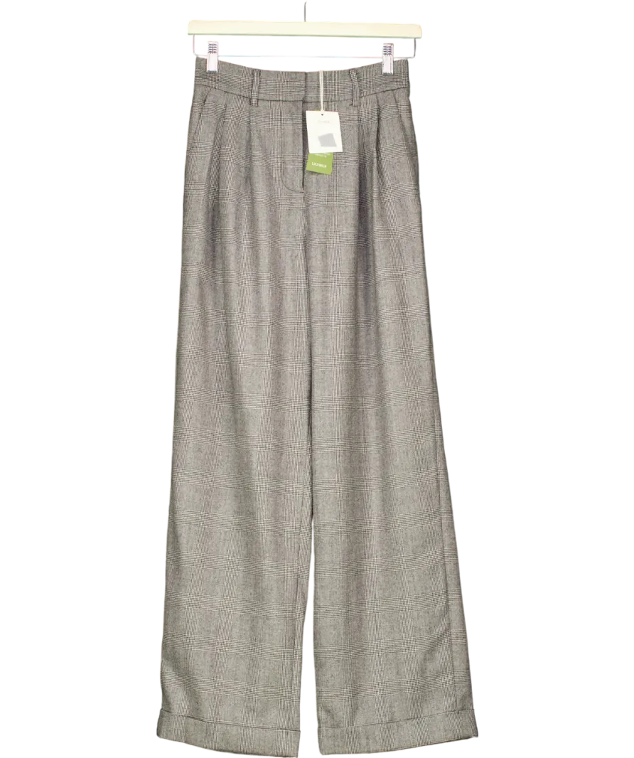 Lily Silk Black Wide Leg Wool-flannel Suit Trousers UK 8
