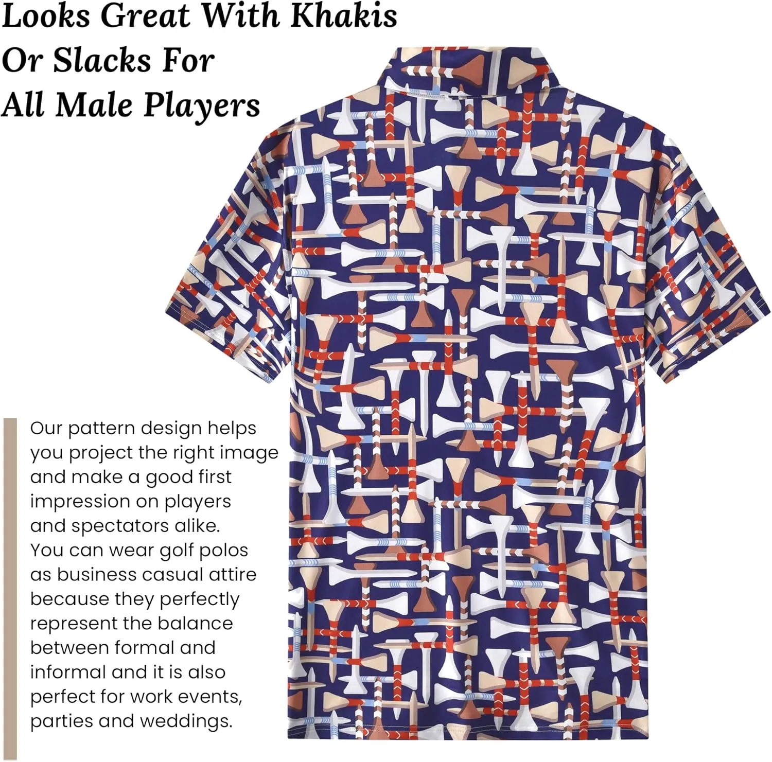 Mens Cool Crazy Funny Printed Golf Polo Shirts Summer Stretchy Dry Fit Short Sleeve Performance Shirts