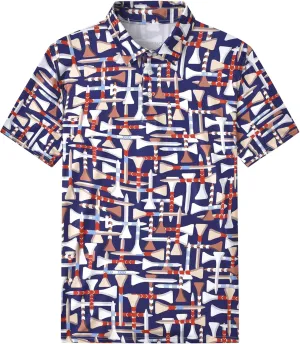 Mens Cool Crazy Funny Printed Golf Polo Shirts Summer Stretchy Dry Fit Short Sleeve Performance Shirts