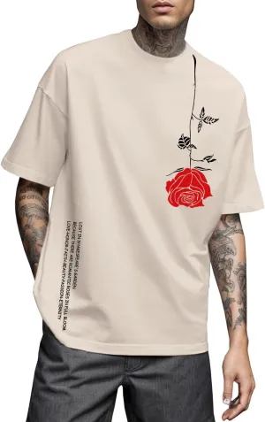 Mens Graphic Tees Vintage T-Shirts Oversized Letter Print Casual Crewneck Cotton Top Short Sleeve Rapper Streetwear
