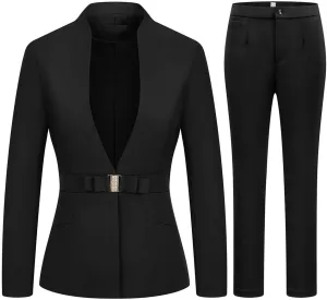 MODFUL Women's Business Pant Suit Set 2 Piece Slim Fit Blazer Jacket One Button Buckle Closure Lady Work Suit for Office