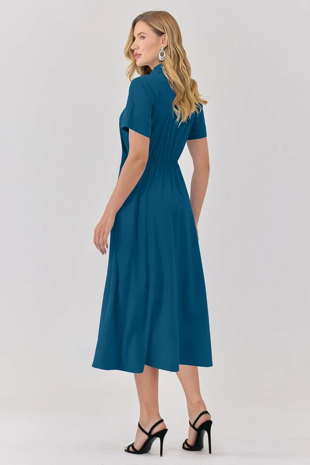 Newshows Womens Wear to Work Long Dresses Tie Waist Shirt Dress Business Casual Outfits Office Attire with Pockets