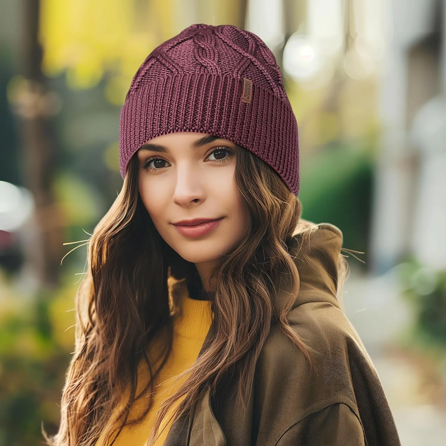 OUTDOOR SHAPING Merino Wool Beanie, Unisex Cable Knit Hat, Daily Rib Cuff Beanie, Warm Winter Cap