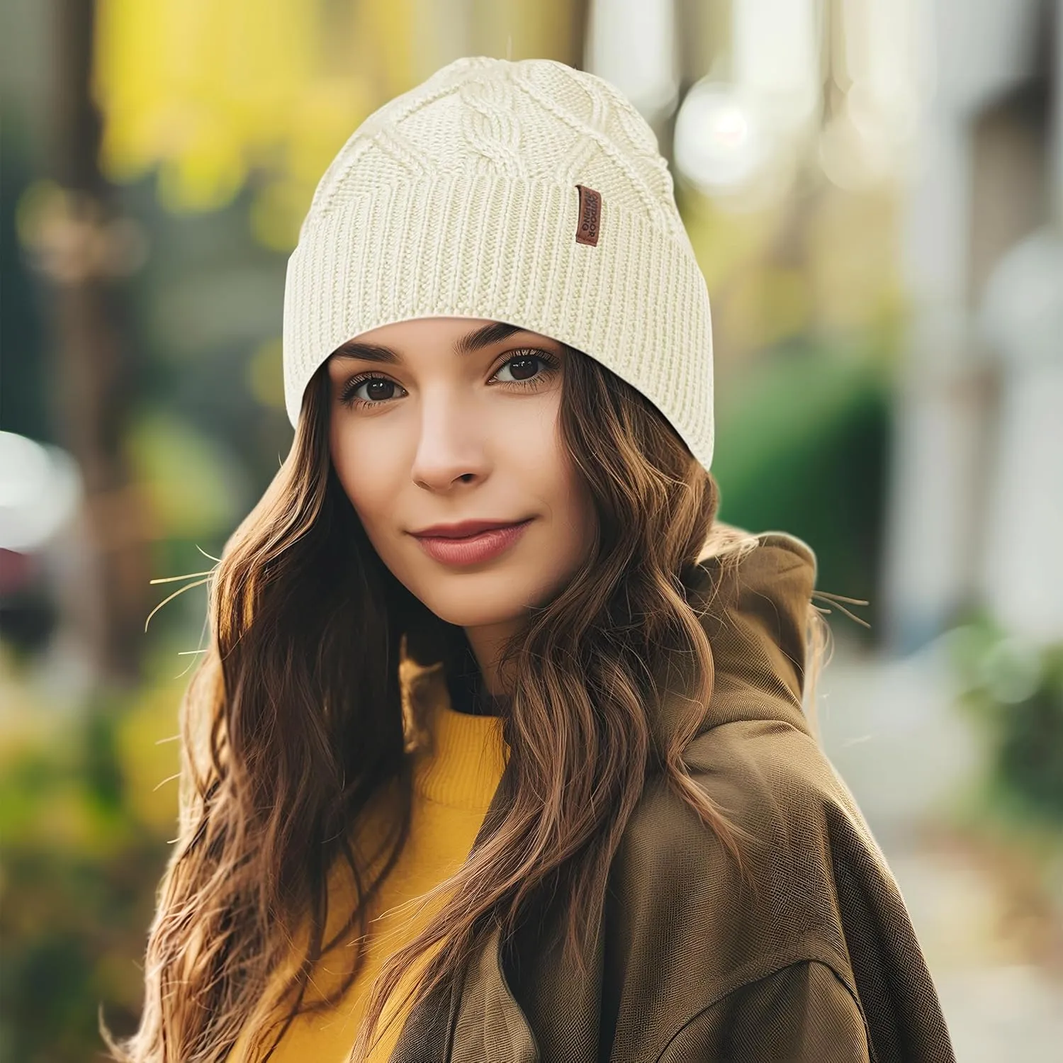 OUTDOOR SHAPING Merino Wool Beanie, Unisex Cable Knit Hat, Daily Rib Cuff Beanie, Warm Winter Cap