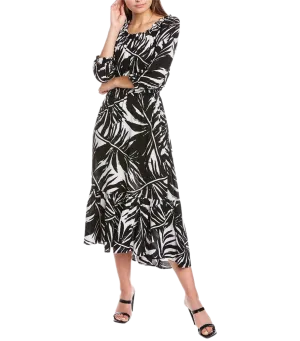 Ruffled Printed Textured Breathable Rayon Crepe Dress with elastic waist and self belt in black floral print