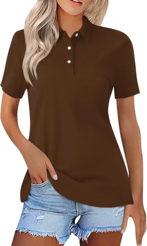 Womens Golf Shirt Polo Neck Short Sleeve Button Basic Top Summer Business Casual Tunic