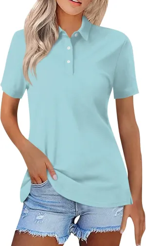 Womens Golf Shirt Polo Neck Short Sleeve Button Basic Top Summer Business Casual Tunic