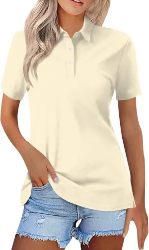 Womens Golf Shirt Polo Neck Short Sleeve Button Basic Top Summer Business Casual Tunic